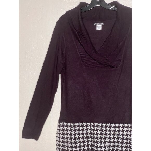 Venus Black & White Houndstooth Sweater Dress Large Long Sleeves & Shawl Neck - Picture 12 of 16